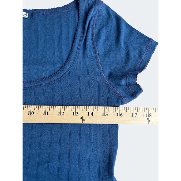 Free People Intimately End Game Pointelle Baby Tee Navy Blue Scoop Neck Large - Picture 7 of 10